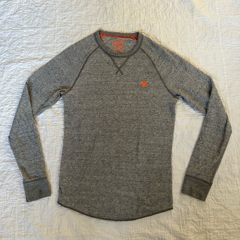 Grey Thermal Waffle Long Sleeve Shirt Heritage American Eagle Medium